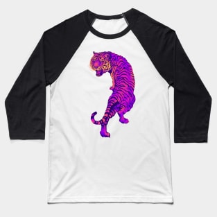 Cyberpunk Neon Pink and Orange Tiger Baseball T-Shirt